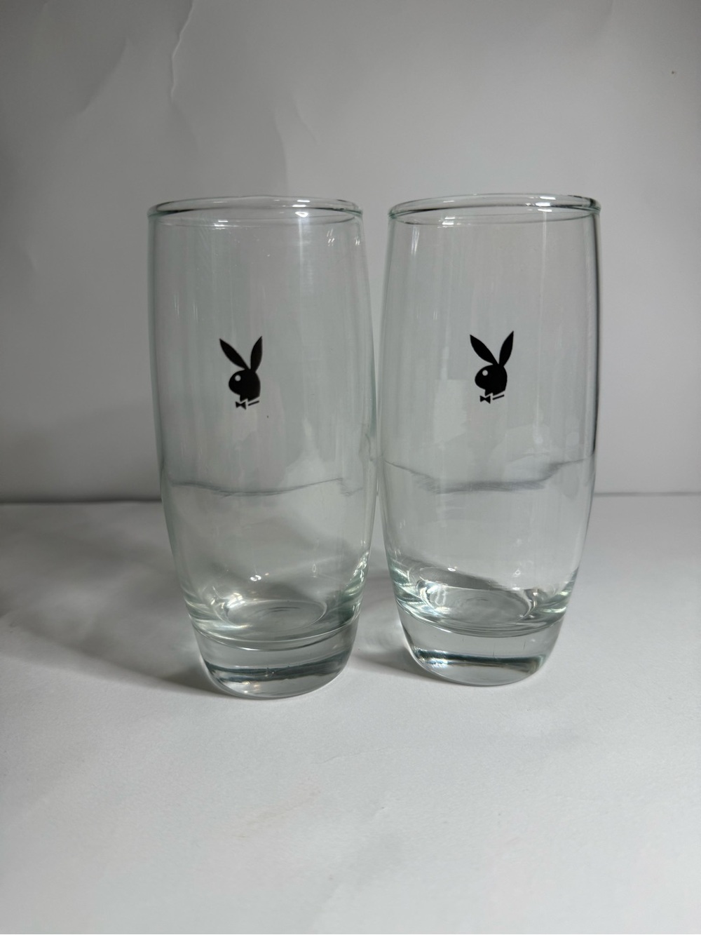 PLAYBOY Clear Glass Highball Tumblers with Black Bunny Logo - Set of 2